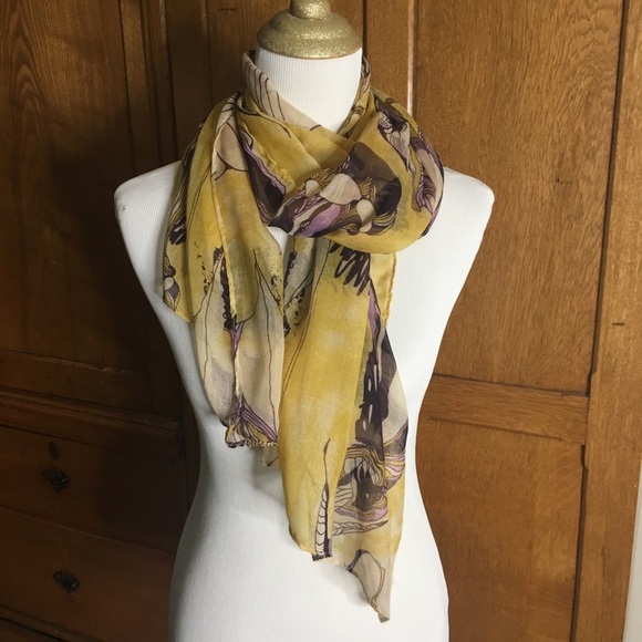 🛍️Floral yellow purple iris oblong poly scarf 21x62 - Picture 5 of 5